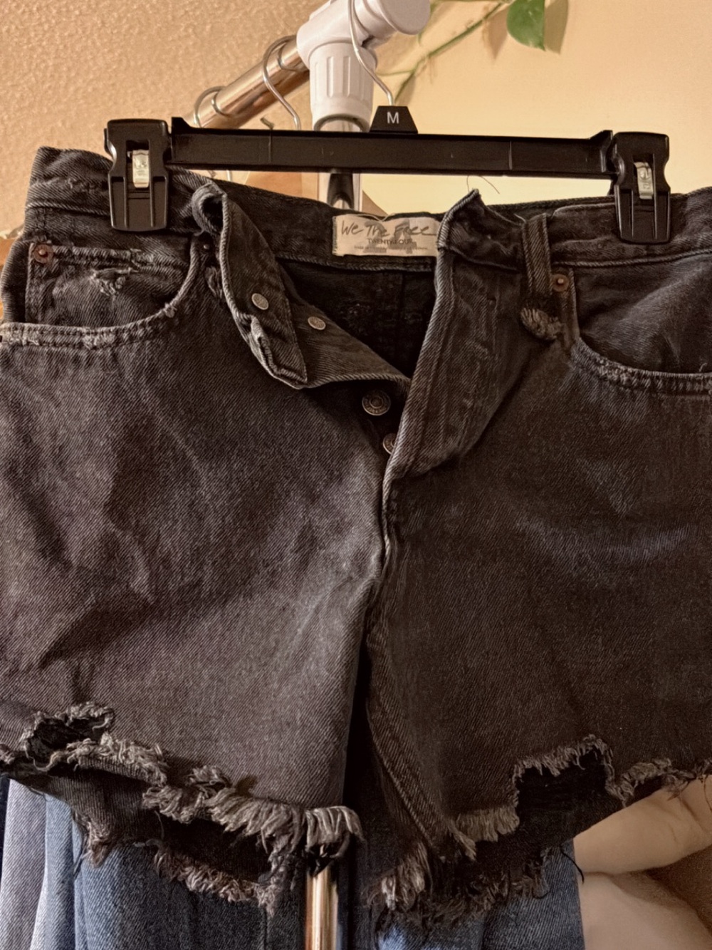 We The Free Black Distressed Denim Cutoff Shorts